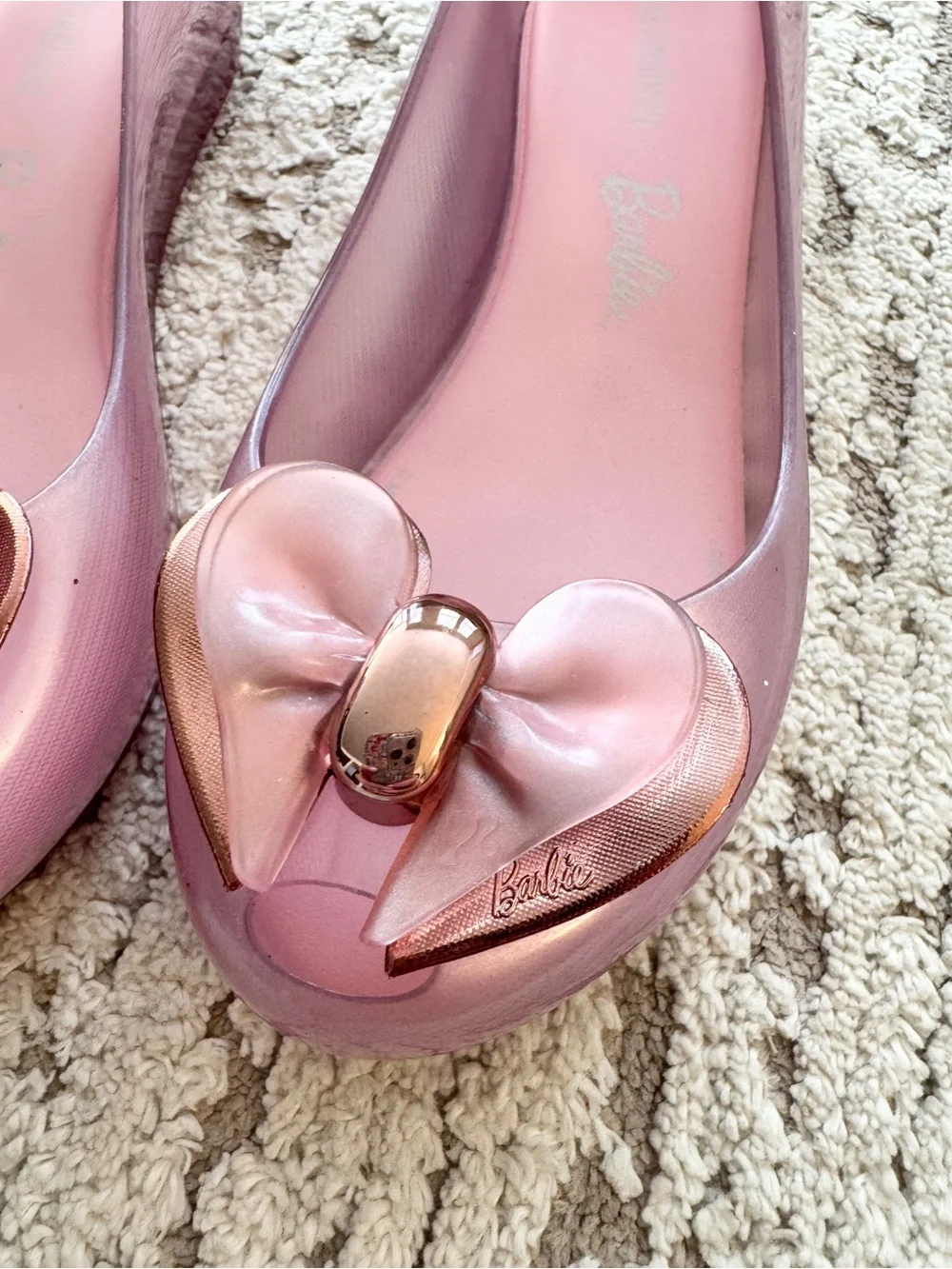 Mini Melissa Pink Jelly Flats with Metallic Heart Bow